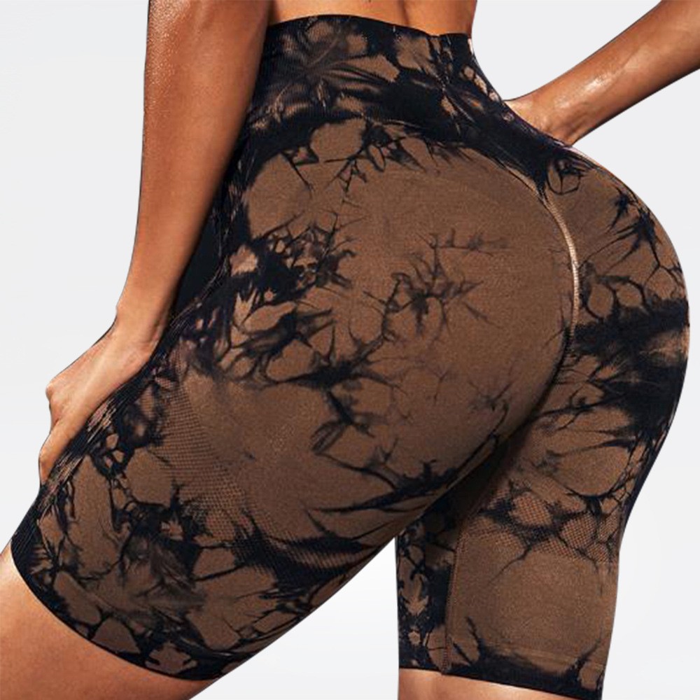Tie Dye Nahtlose Fitnesshose DAMEN Hohe Taille und Hüfte Heben Sport Enge Shorts Laufen Sexy Pfirsich Fitness Yoga Shorts