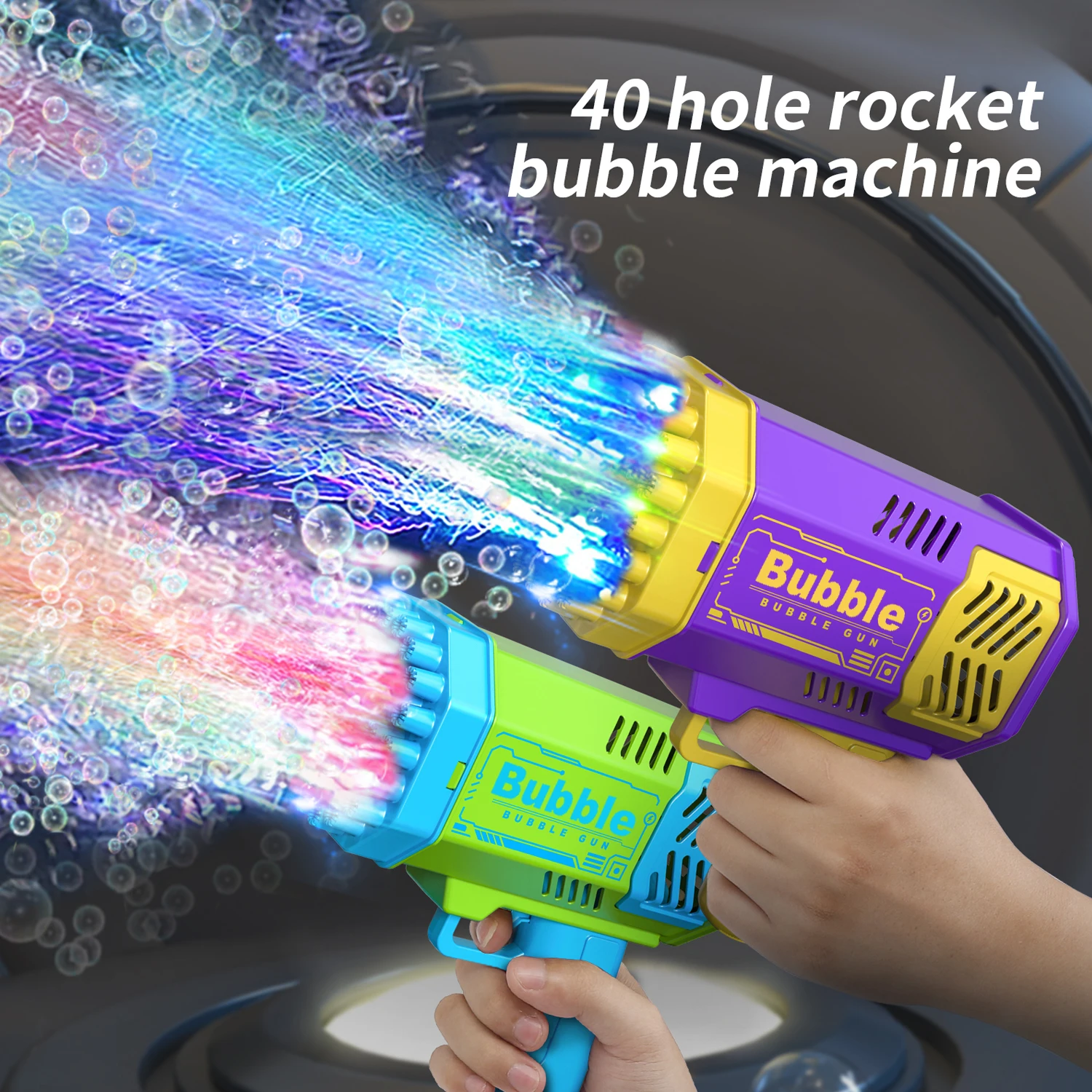 Lance-roquettes électrique Portable et automatique pour enfants, 40 trous, pistolet à bulles, lumière LED pour garçons et filles, un paquet