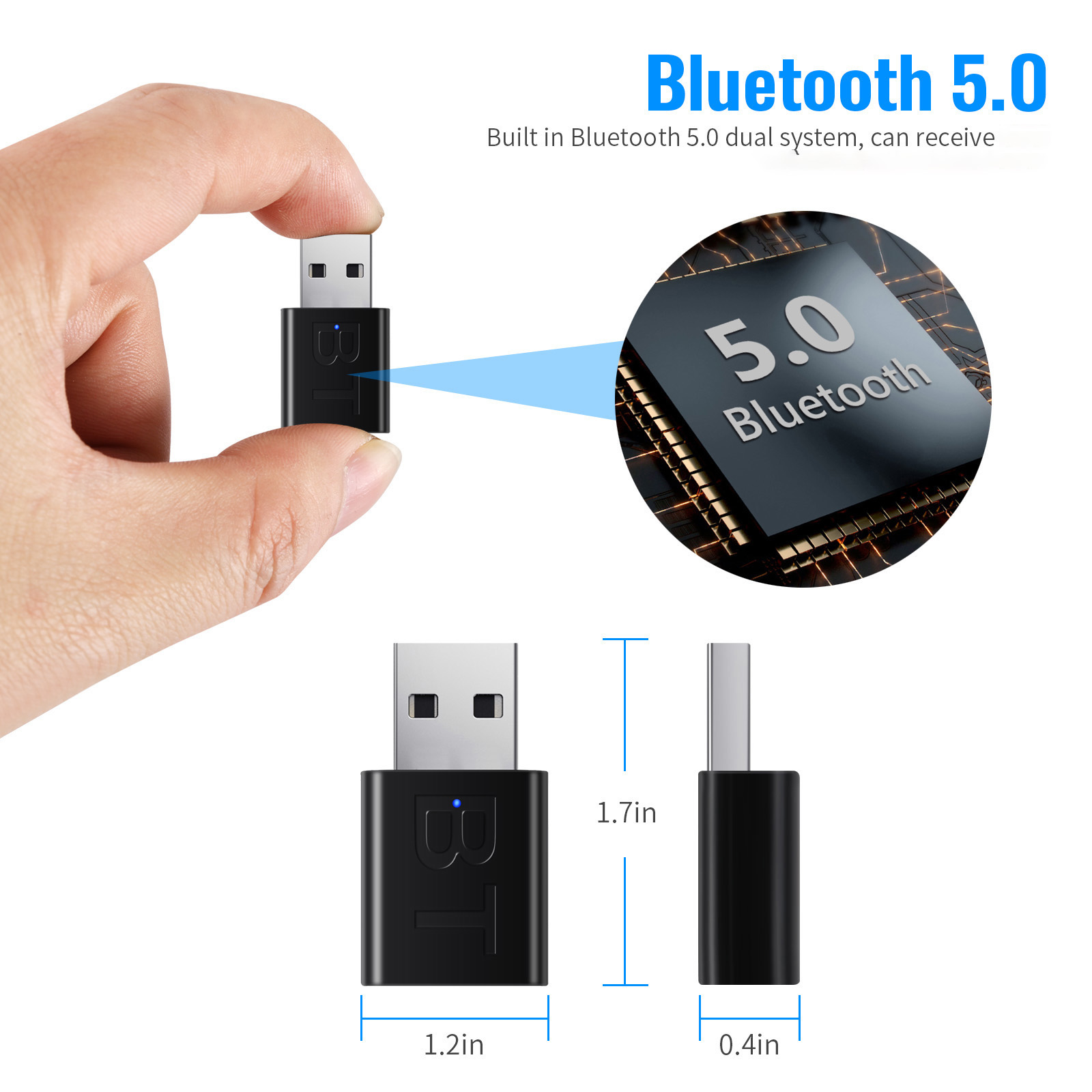 USB Bluetooth 5.0 Empfänger Drahtloser Bluetooth-Adapter 3,5 mm AUX-Buchse für PC Auto Musik AUX Stereo-Audio-Adapter für TV-Kopfhörer