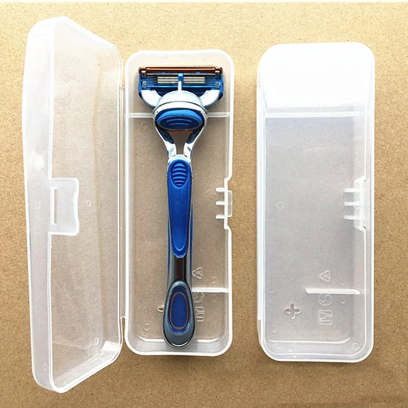 2 unids/lote de caja de almacenamiento Universal para afeitadora para hombre, caja de plástico totalmente transparente con asa, cajas para afeitar, caja de afeitado ecológica de alta calidad