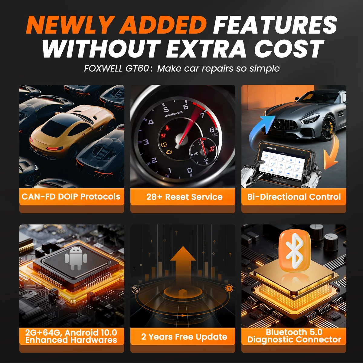 FOXWELL GT60 OBD2 Bluetooth Scanner automobile tous les systèmes 24 réinitialisation contrôle bidirectionnel professionnel OBD 2 Scanner automobile