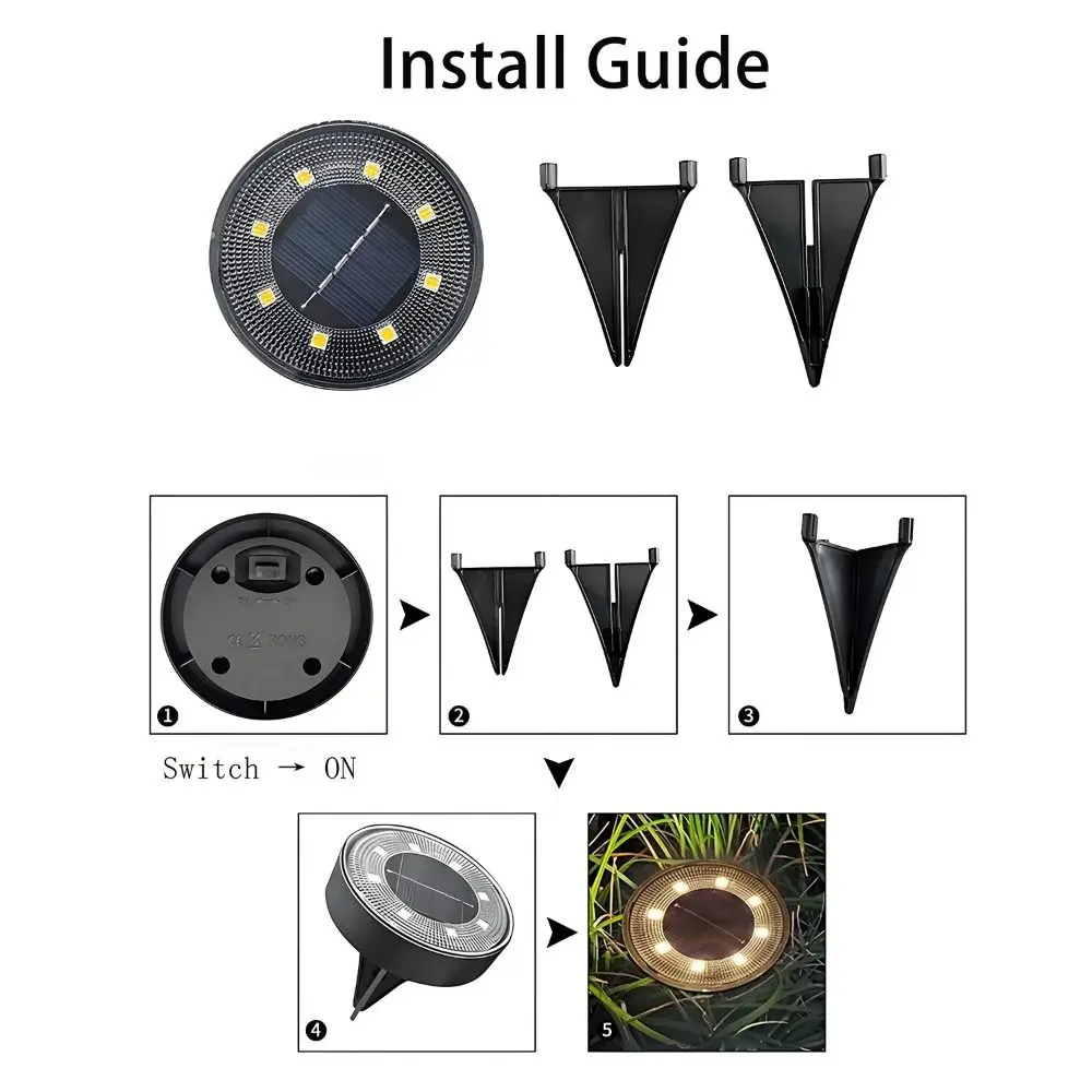 2/4/8 Pcs Solar Power Solar Buried Lights Super Bright Warm /White Light Lawn Lamp Energy Saving Durable Path Deck Lights Garden