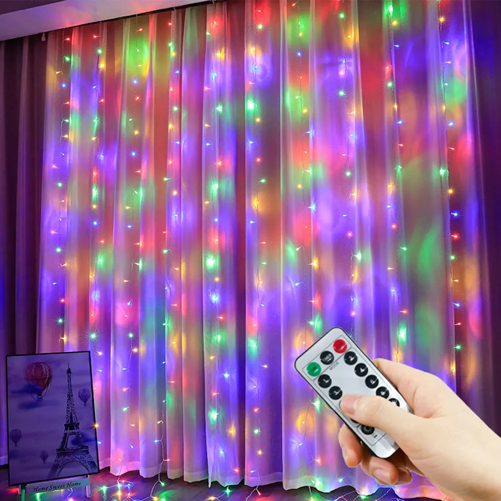 USB 커튼 문자열 조명 8 모드 요정 빛 크리스마스 할로윈 화환 휴일 Led 빛 웨딩 파티 홈 침실 장식