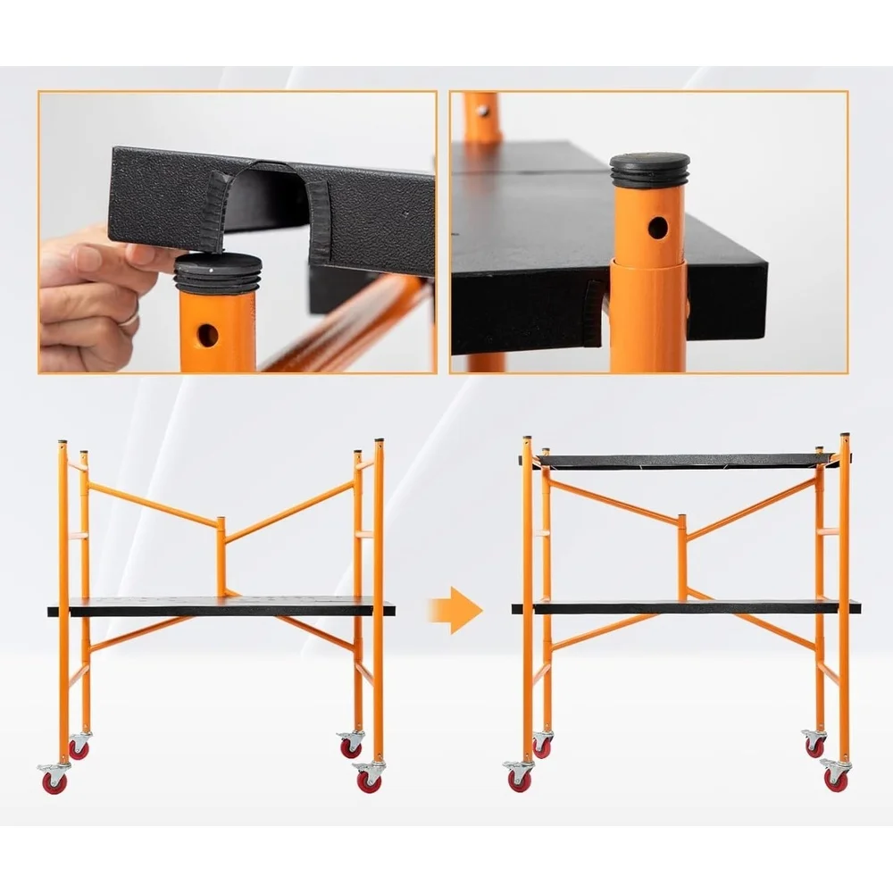 Multi-Purpose Scaffolding Platform Portable Rolling Steel Ladder 800lbs Capacity Locking Wheels Adjustable Height DIY Projects