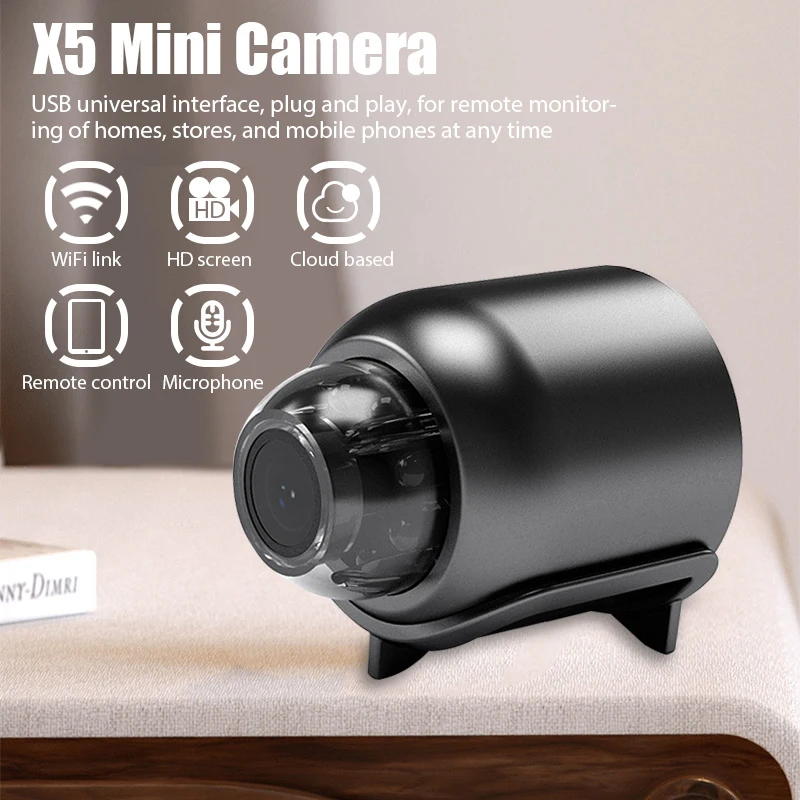 Mini câmera wi-fi 1080p hd visão noturna incluída detector de som de movimento em escritório doméstico 120 graus grande angular micro monitor de bebê