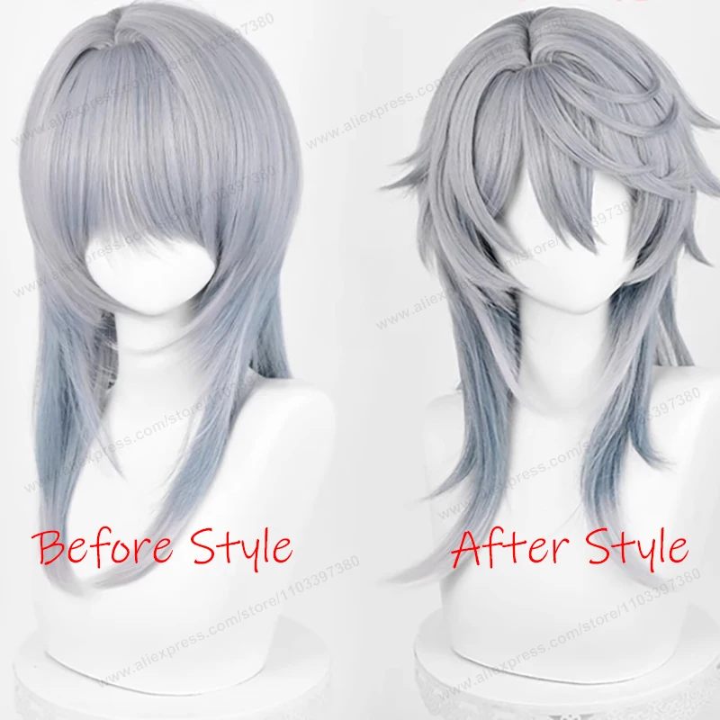 Honkai: スターレールサンデーコスプレウィッグ 52 センチメートルグレーブルーグラデーションヘアアニメ HSR コスプレ耐熱合成かつら