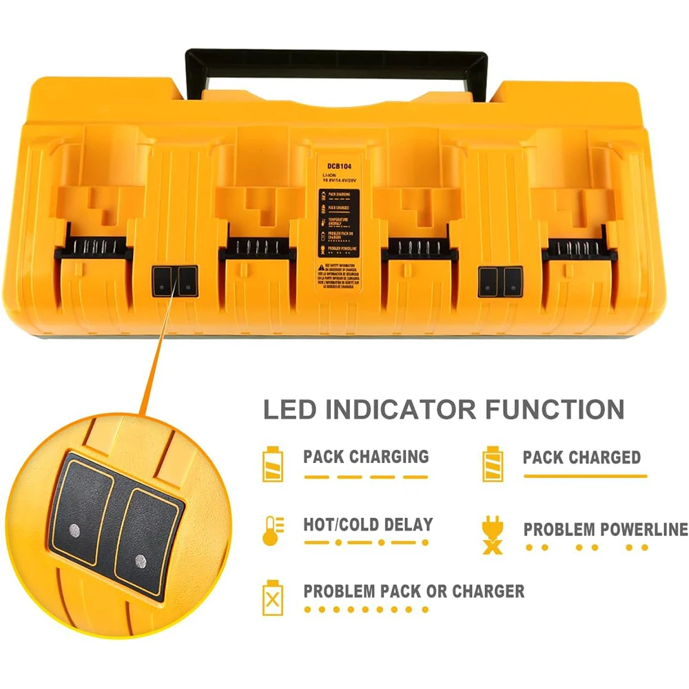 DCB104 Li-ion Batterij Oplader 4-Poort 3A Stroom Voor dewalt 10.8V 12V 14.4V 18V 20V FlexVolt 20V 60V DCB127 DCB105 DCB118 DCB112