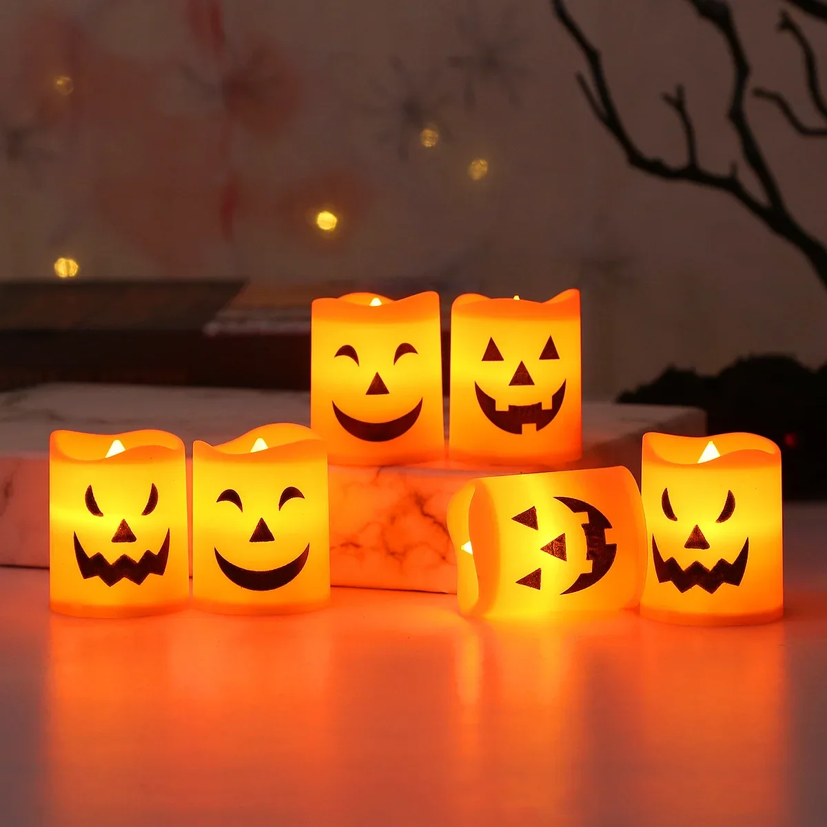 6Pcs LED 촛불 빛 배터리 구동 호박 두개골 유령 소름 끼치는 빛 할로윈 파티 Decora 분위기 전자 촛불 조명