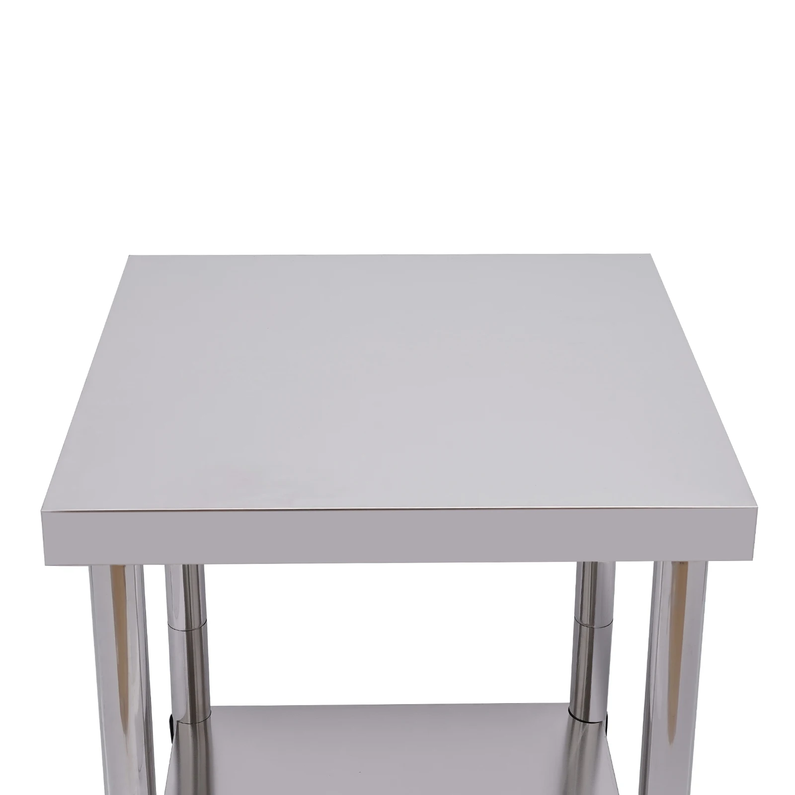 Mesa de trabalho em aço inoxidável com grande espaço de armazenamento – Design resistente, fácil de limpar e estável