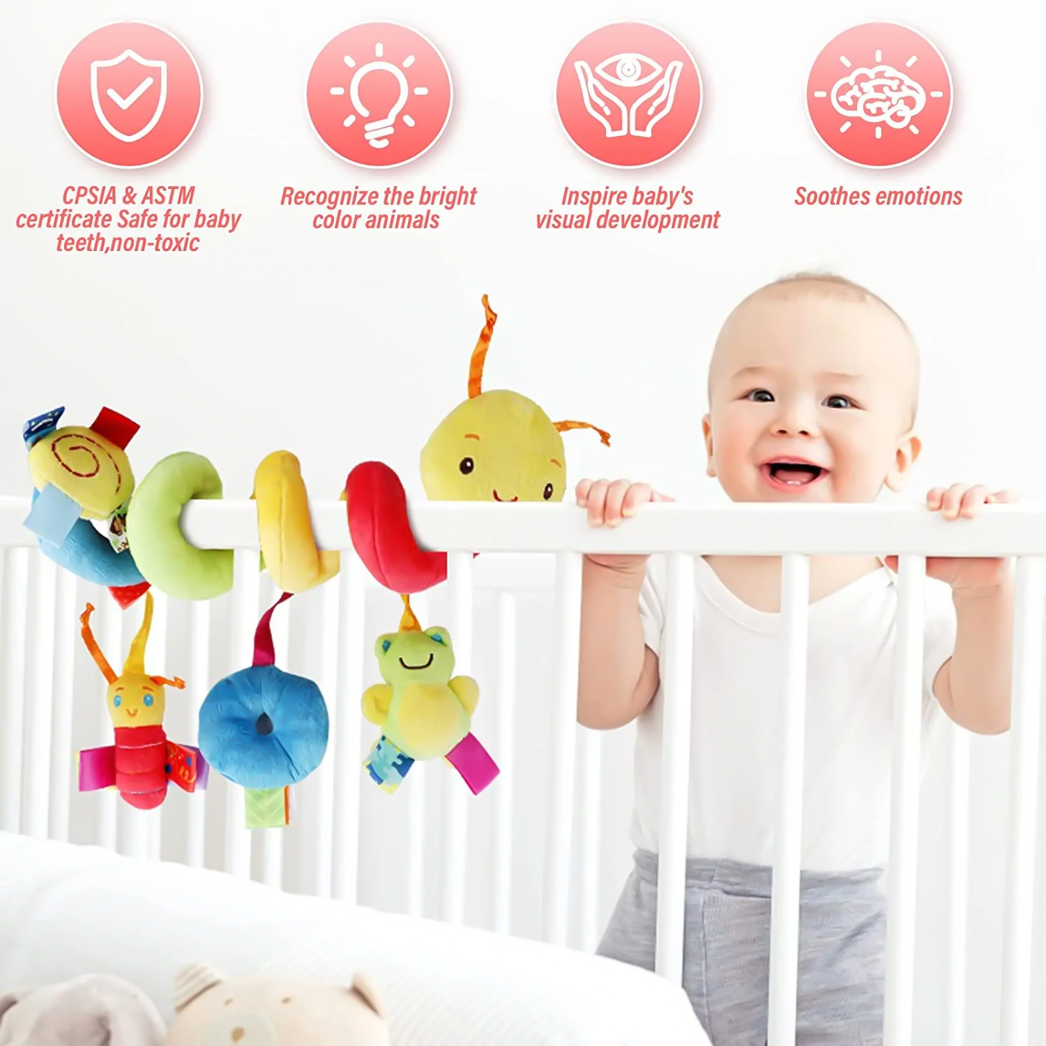 8 jouets de siège de voiture pour bébé, chenille mignonne en spirale, jouets de poussette pour bébé, hochets suspendus, jouets d'activité de berceau, cadeaux pour bébé