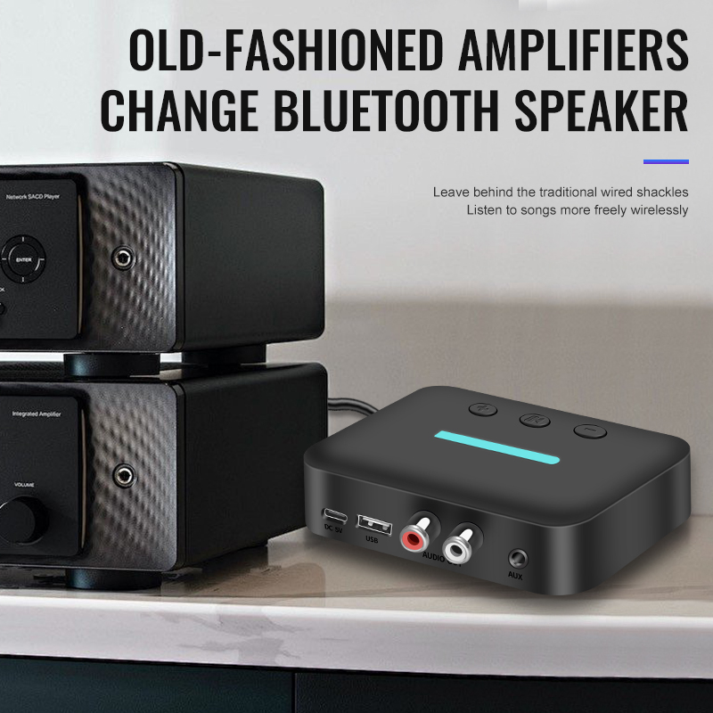 Usb bluetooth 5.3 adaptador receptor de áudio música estéreo sem fio 3.5mm aux r/l rca suporte u-disc reprodução para desktop alto-falante amp