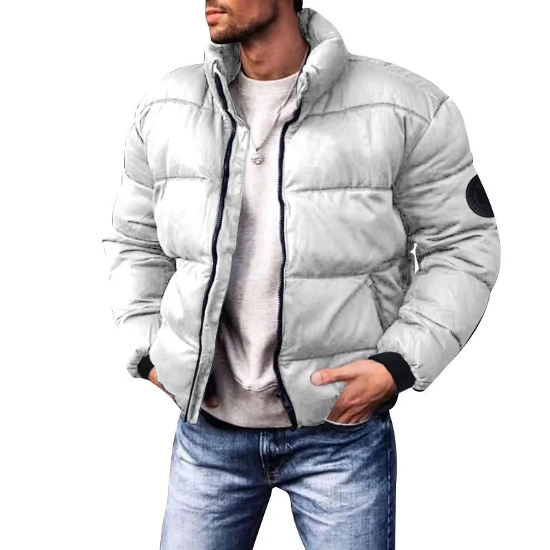 Jaqueta masculina de algodão de inverno com gola alta e jaquetas casuais Casaco grosso com zíper Parkas