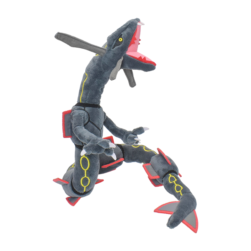 Brinquedos de pelúcia Rayquaza brilhantes, jogo de animais de pelúcia para presente colecionável, peluches macios, personagem de desenho animado fofo preto 12 polegadas