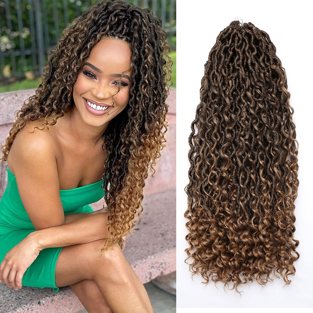 Synthetische River Locs Häkelhaar-Zöpfe, lockige Faux Locs-Flechthaarverlängerungen für Frauen, schwarze Hippie-Locs im Boho-Stil