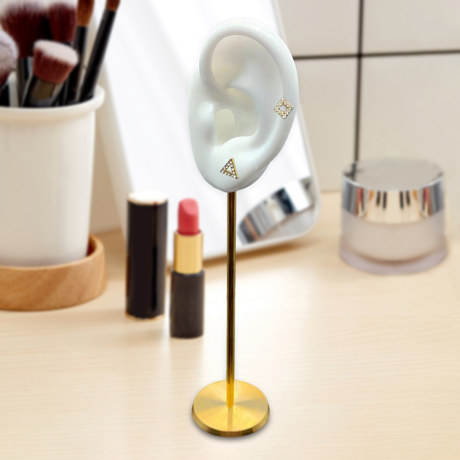 Présentoirs de boucles d'oreilles durables, modèle d'oreille humaine, support de clous, Base ronde en Silicone souple, support de Mannequin d'anniversaire, organisateur de boucles d'oreilles