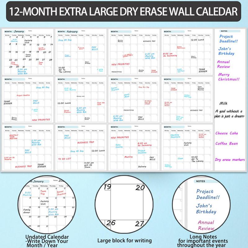 Extra Large Board Calendar Reusable Calendar 35X58in Wall Planner Large Erasable Boards For Offices Home & School
