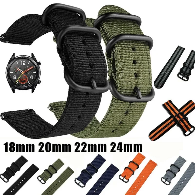18mm 20mm 22mm 24mm Nylon Stoff Uhrenarmbänder Sportarmband für Samsung Galaxy Watch 3 Bandbänder Amazfit GTR GTS Huawei GT2
