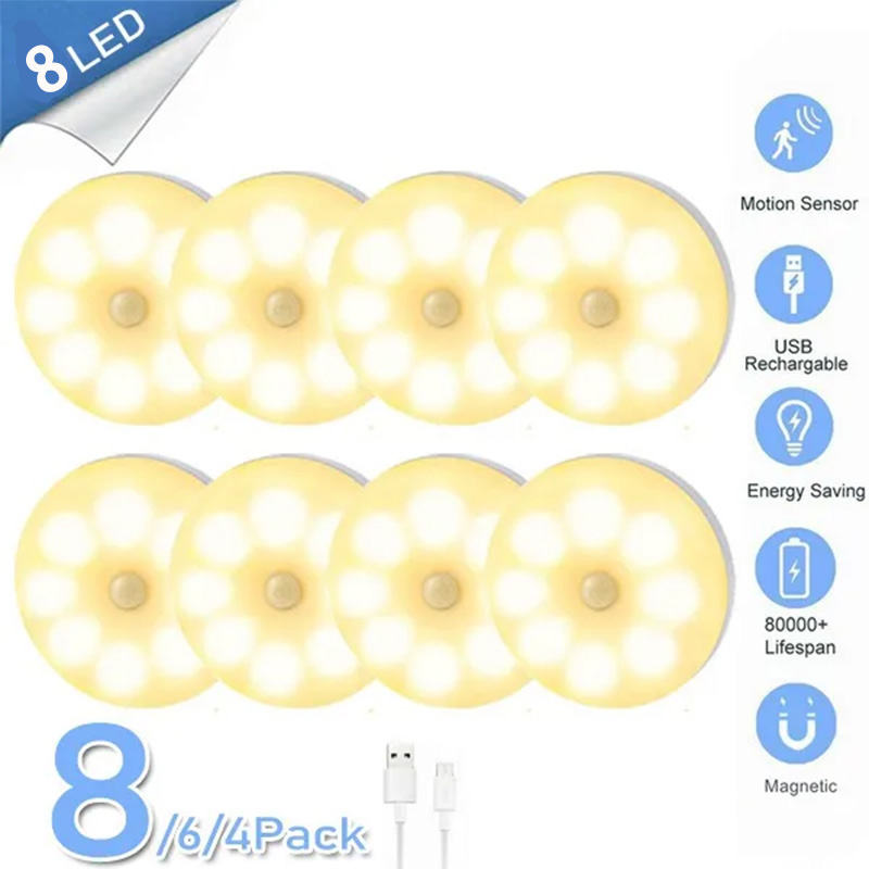 PIR Motion Sensor LED Nachtlicht USB Aufladbare Nacht Lampe Für Küche Schrank Garderobe Lampe Treppe Drahtlose Schrank Licht