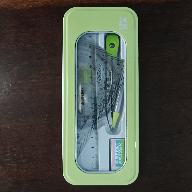 1-set Durable 7-in-1 Measuring and Drawing Tool Set, Including Compass, Protractor, Ruler, and Eraser
