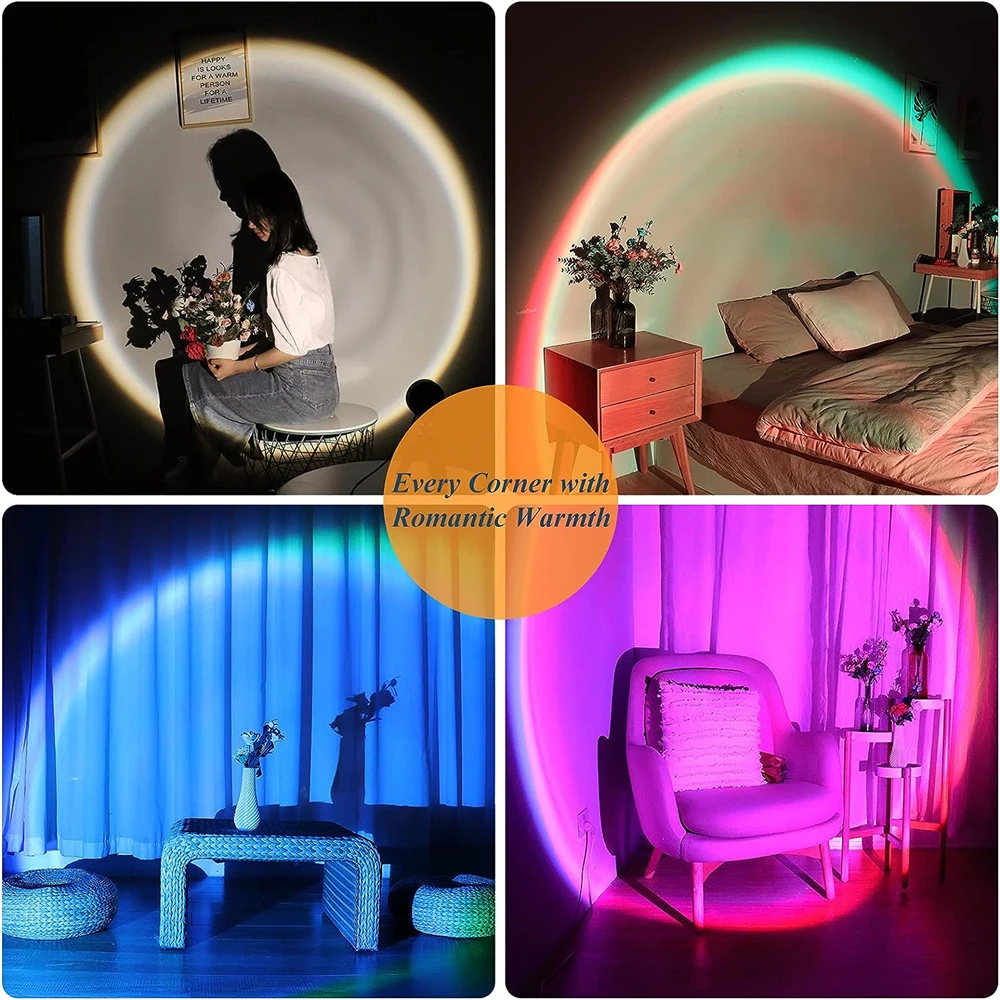 일몰 램프 프로젝션 Led 조명(리모컨 포함), 16색 야간 조명 레인보우 4가지 모드 설정(사진/셀카/파티/가정용)