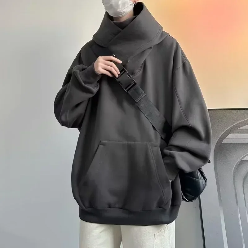 남성용 가을 솔리드 컬러 닌자 터틀넥 후드 Y2K 빈티지 양털 스웨터 힙합 일본 streetwear Oversize Hood