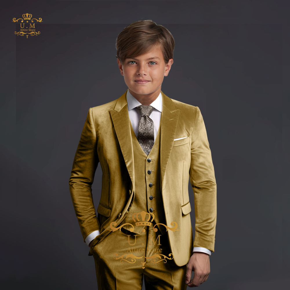 Premium jongens colbert vest broek 3-delig elegante fluwelen set slim fit leeftijd 2-16 aangepaste kleding voor kind smoking bruiloftsfeest