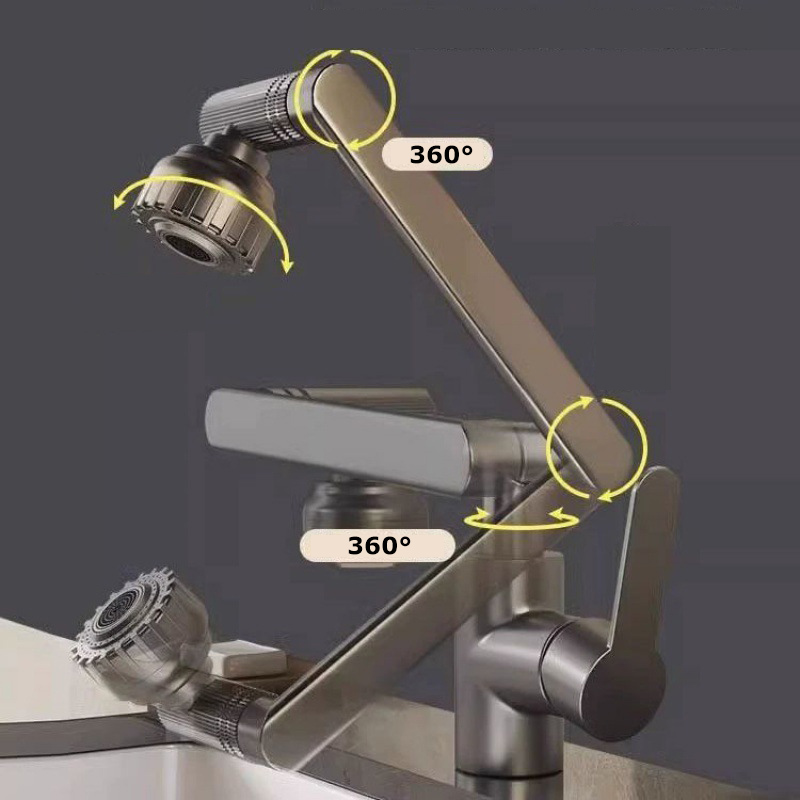 Robinet rotatif universel double Mode bras robotique lavabo cuisine salle de bains chaud et froid ménage bassin lavabo évier