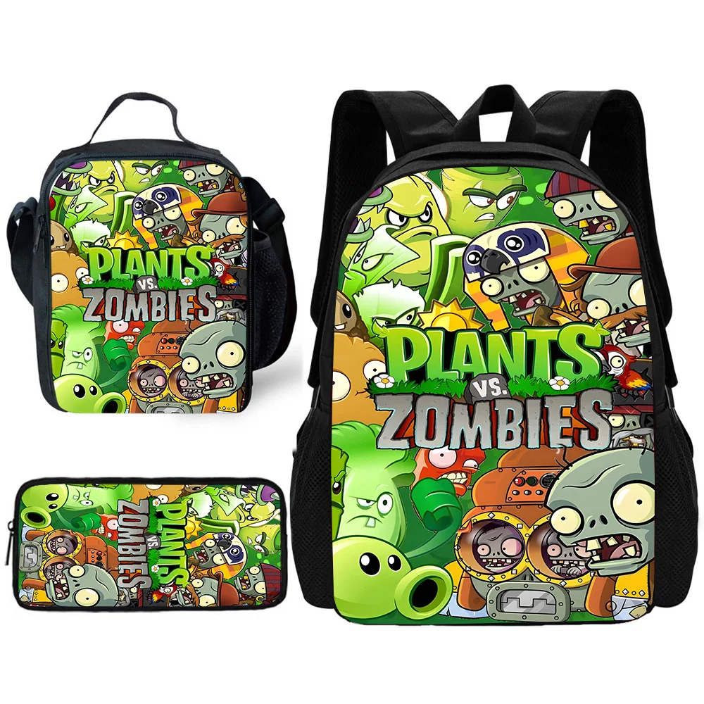 Kind-Hot-Spiel für P-Plantss Vs Z-Zombies Schulrucksack mit Lunchtaschen, Bleistifttaschen, Schultaschen für Jungen und Mädchen, bestes Geschenk