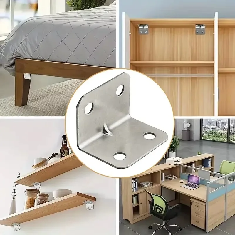 Codice angolare a forma di L in acciaio inossidabile Piastra per mobili laminata da 90 gradi Hardware Staffa ad angolo retto Armadi Piccoli connettori