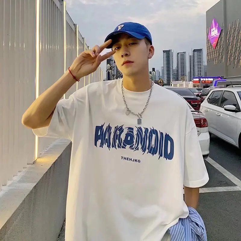 Kaus pria lengan pendek, kaus lengan pendek pria, longgar, Port angin, merek populer, leher bulat, Atasan musim semi, musim panas, baru, kaus lengan setengah