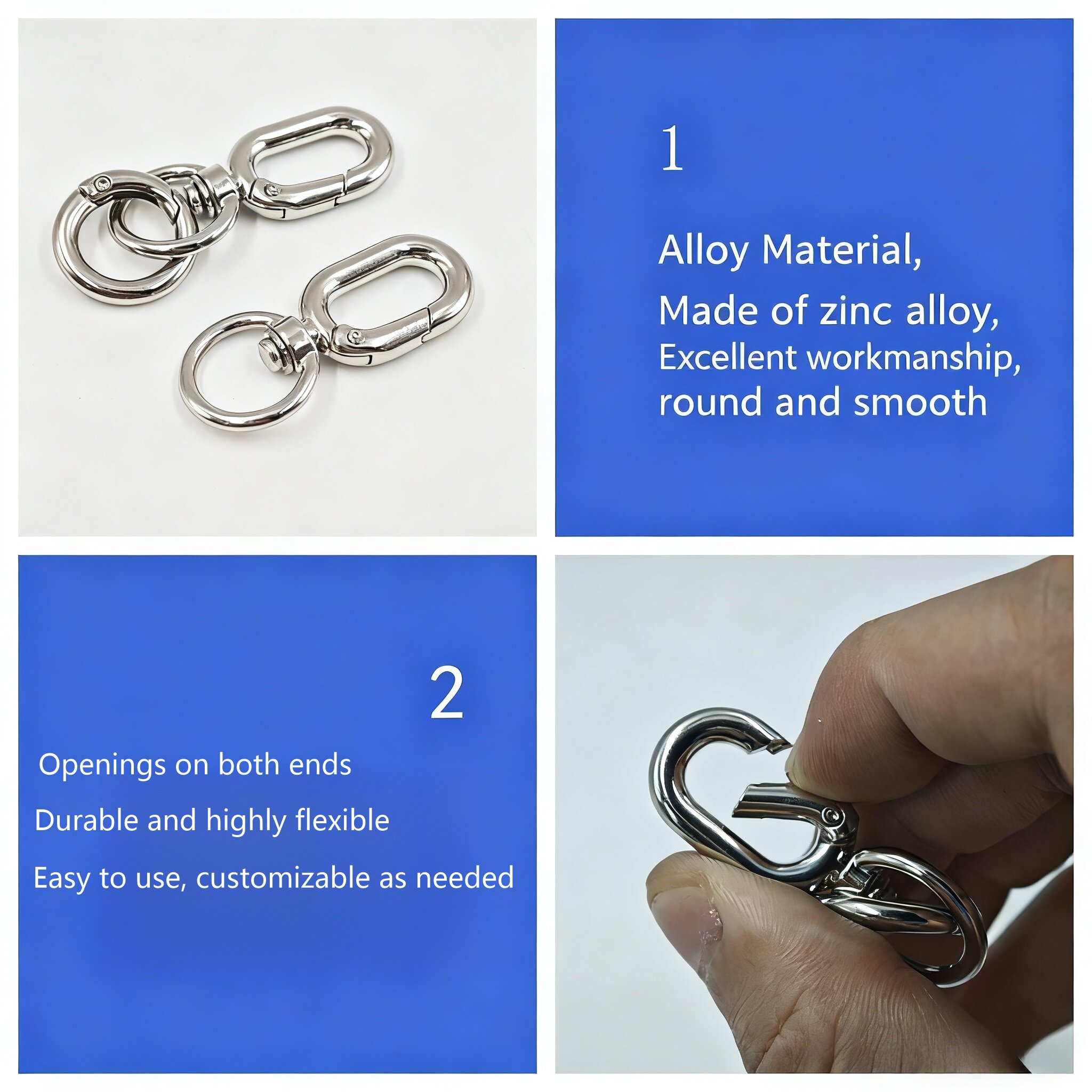 2pcs Double Opening Swivel Clasp Clips, Metal Swivel Spring Snap Hooks, Key Chain Clip with Key Ring for DIY Keys
