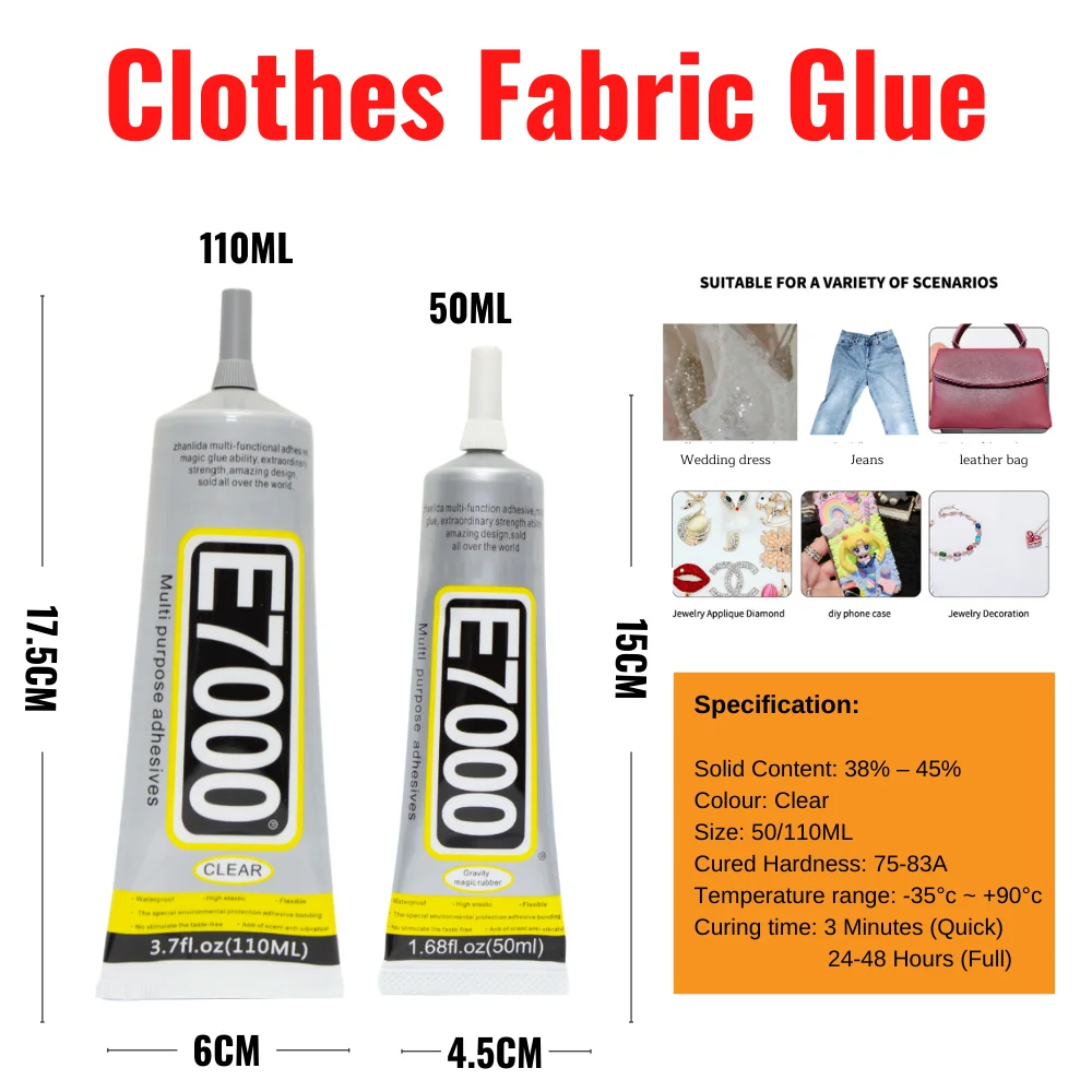 1pcs DYM E7000 50/110ML CLEAR Contact DIY ผ้าเส้นใยผ้ากาวอเนกประสงค์งานแต่งงานชุดหนังกระเป๋าเพชรแก้วกาว