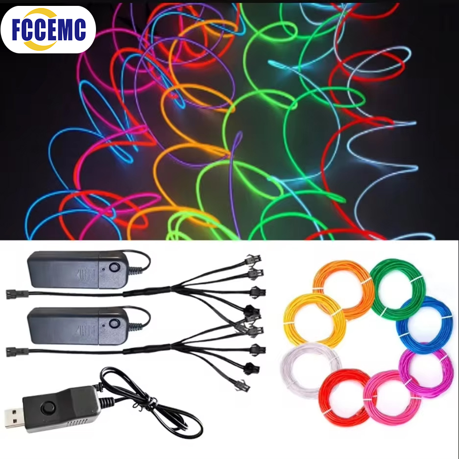 EL Fio Faixa de Luz Bateria Interruptor USB Neon Brilhante Luzes de Corda DIY Tubo de Corda Halloween Blacklight Decoração Multicolorida