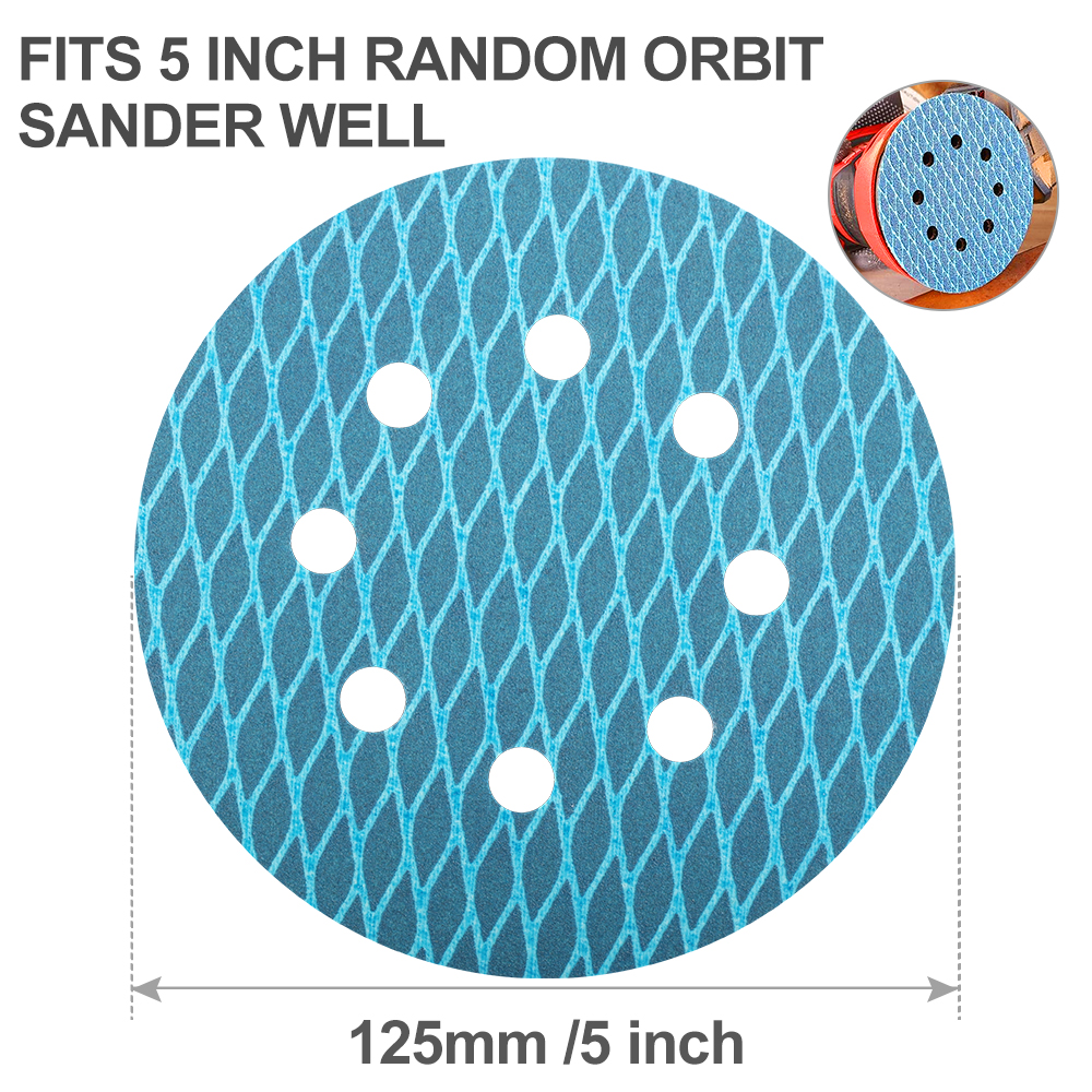 XCAN แผ่นขัด 5 นิ้ว (125 มม.) เพชรรูปร่าง Orbital Sander กระดาษทราย 8 หลุมตะขอและห่วงแผ่นเครื่องมือขัดกรวด 60-400