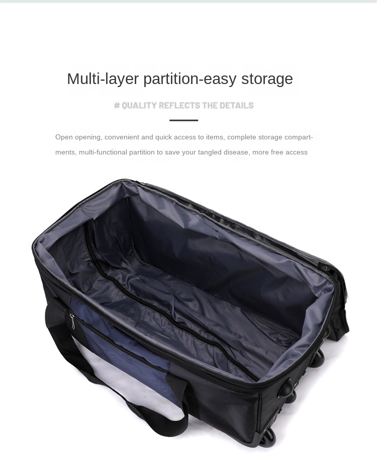 Bolsa de lona com rolamento de grande capacidade, 56-75l, dobrável, mala de viagem de negócios, bolsa de viagem com rodas, pano oxford, bolsa de bagagem