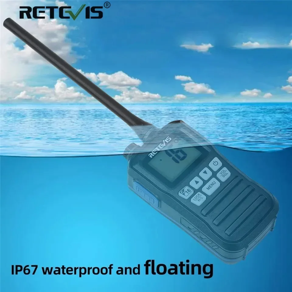 Retevis RM01 VHF Marine Radio Transceiver IP67 Wasserdichtes Handheld Walkie Talkie Float Vessel Talk Zwei-Wege-Radio für Boot NOAA