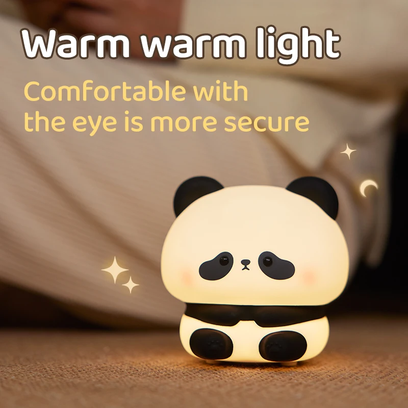 Luz Nocturna LED de Panda para dormitorio, lámpara de silicona con Sensor táctil, recargable, 3 luces cálidas, 4 estilos