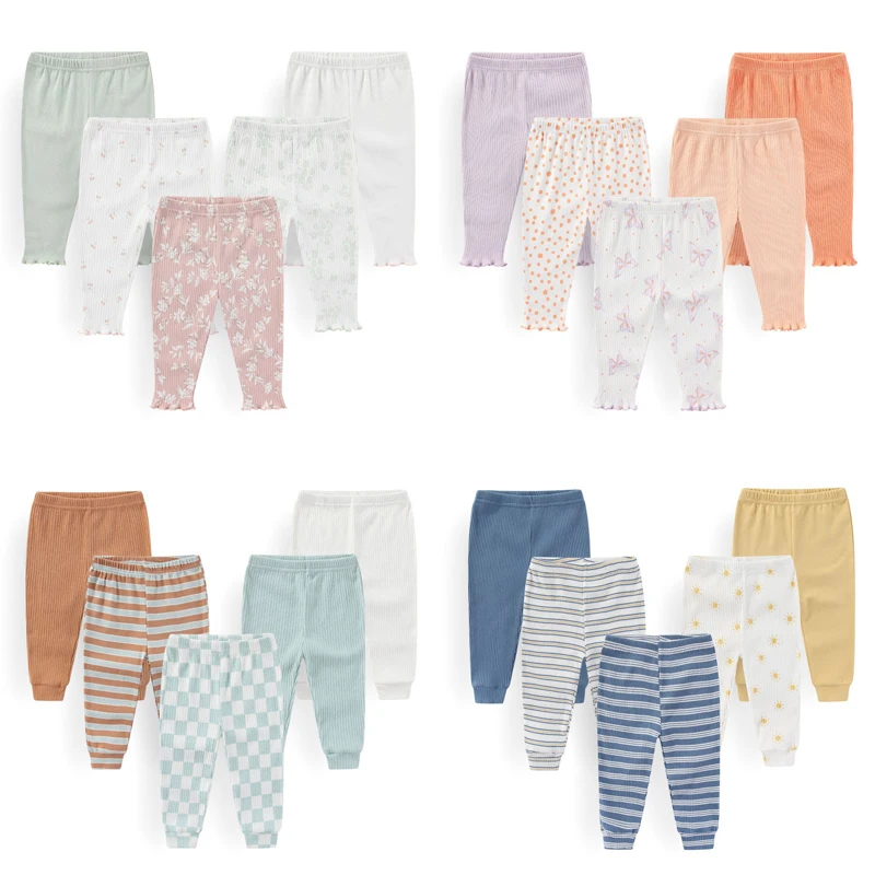 Kiddiezoom 5 unids/lote moda lindo dibujos animados bebé niño niña pantalones 0-12 meses algodón suave mallas para recién nacidos