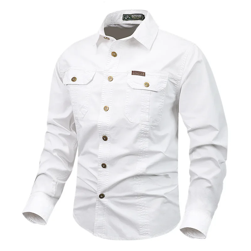 Camicia a maniche lunghe da uomo stile Cargo retrò con Design tascabile, camicia abbottonata casual da uomo per l'autunno primaverile Qutdoo