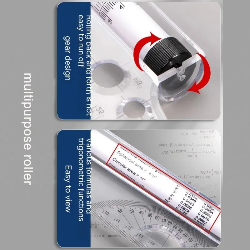 Multifunctional Parallel Ruler With Roller 30cm Plastic Clear Math Circular Drawing Measuring Tool Student Design Architectural
