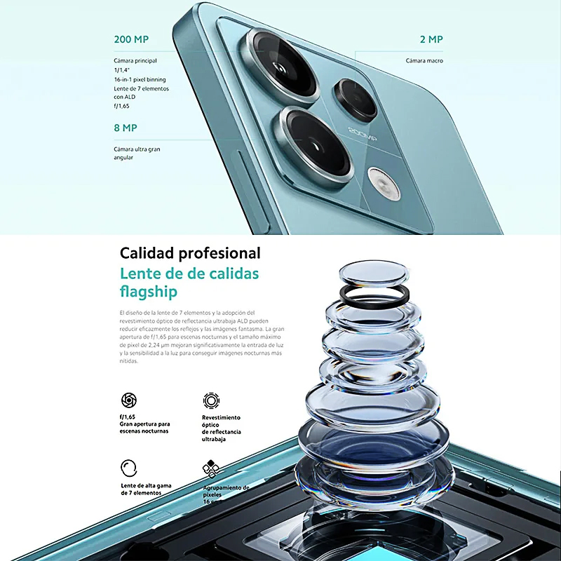 Xiaomi Redmi Note 13 Pro 5G Version Global 128 GB/256 GB Snapdragon 7S Gen 2 AMOLED 6.67" Écran 1,5K 120 Hz Camera 200 MP Batterie 5100 mAh Charge rapide 67W, NFC