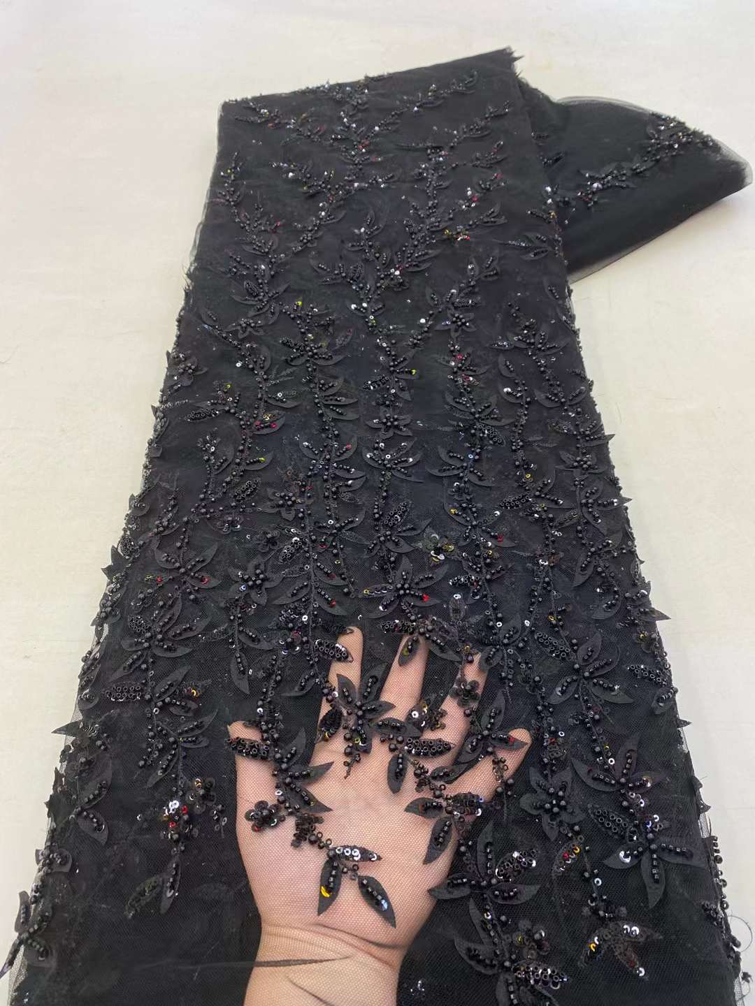 Luxury แอฟริกัน Heavy ลูกปัดสีขาวผ้าลูกไม้2023คุณภาพสูง5หลาไนจีเรียเพิร์ลปักตาข่ายวัสดุ Sequins XZ68