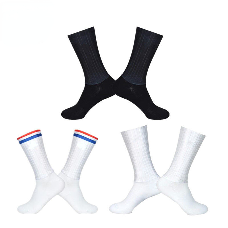 Calcetines Aero antideslizantes de silicona para verano, Calcetines blancos para Ciclismo, Calcetines deportivos para correr, Calcetines para Ciclismo