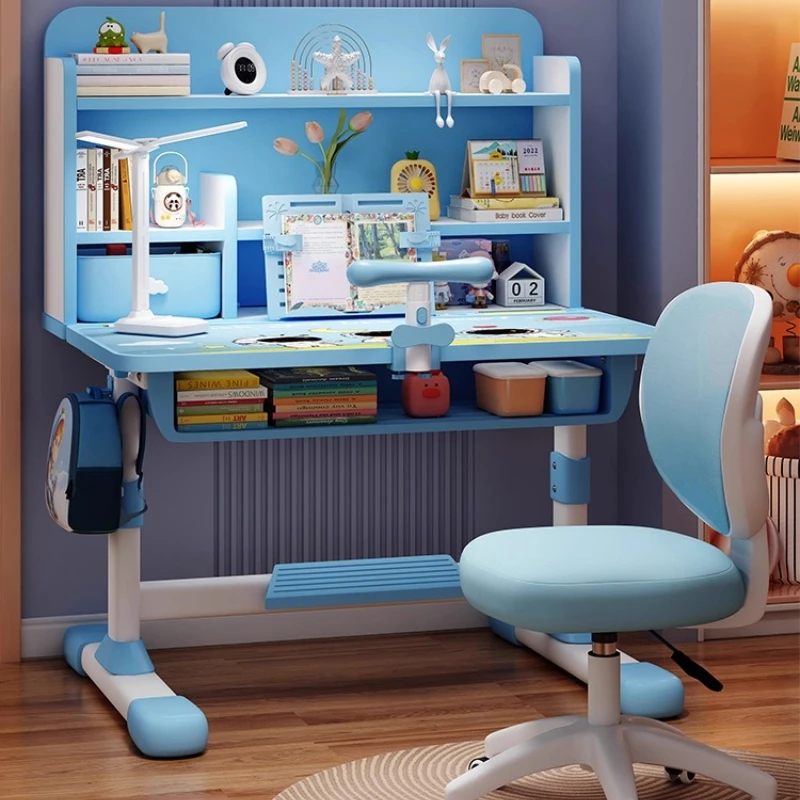 2Pcs/Set Height Adjustable Children School Study Table Chair Set Kids Study Desk Chair Set with Sitting Corrector and Book Stand