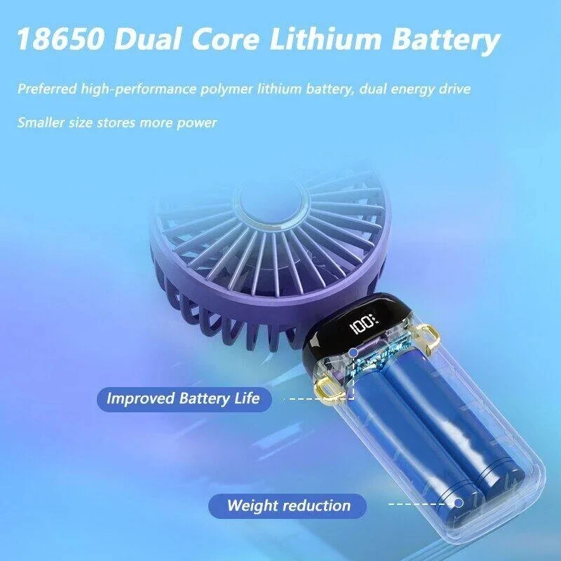 Digital  Display USB Handheld Mini Fan Portable  Office Student Desktop Silent  Foldable Small Fan Multi-Speed Adjustment