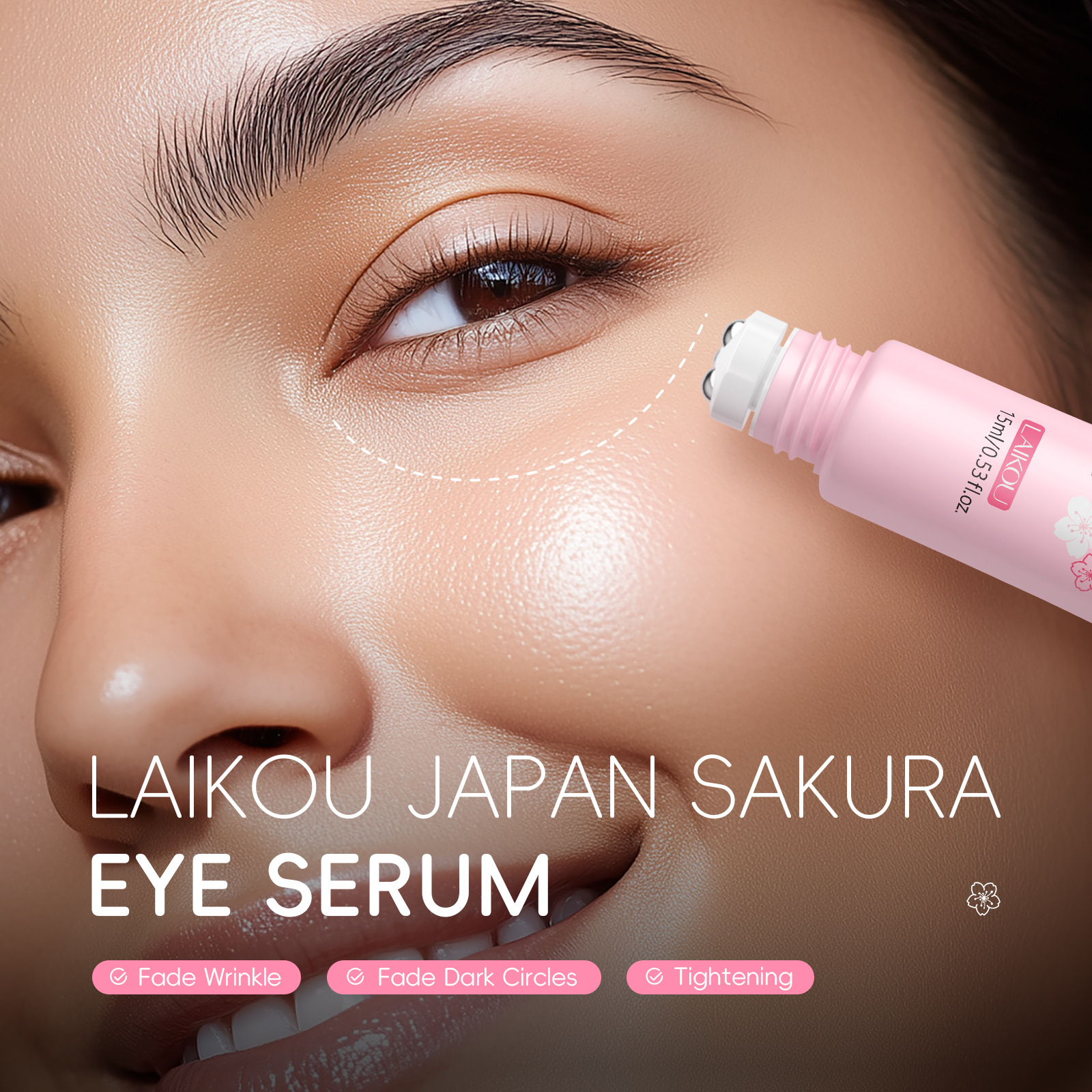 LAIKOU Sakura Oogserum Roller Massage Hyaluronzuur Huidverzorging Wallen Crème Hydraterende Donkere Kringen 15 ml