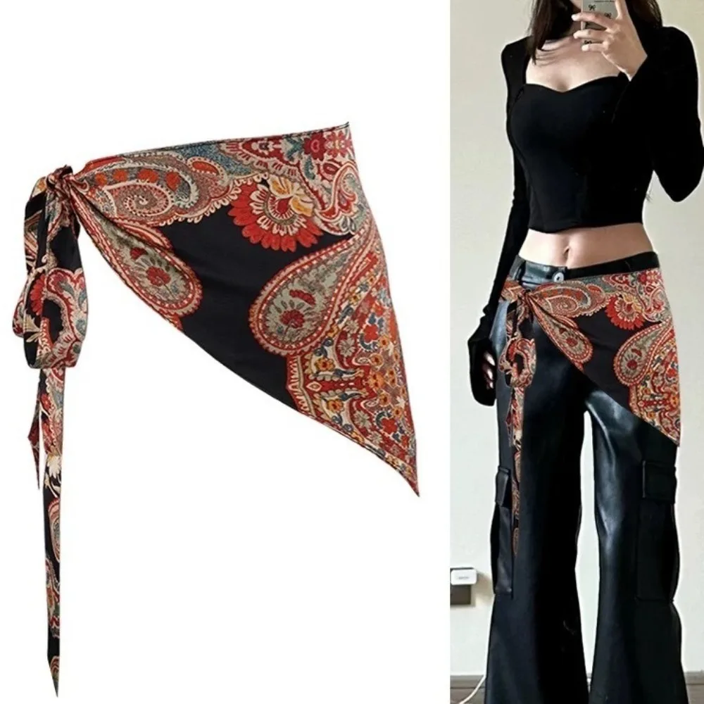 Ethnic Style Triangular Waistband Chinese Style Printing Floral Triangular Belt Jeans Decor Triangular Belt