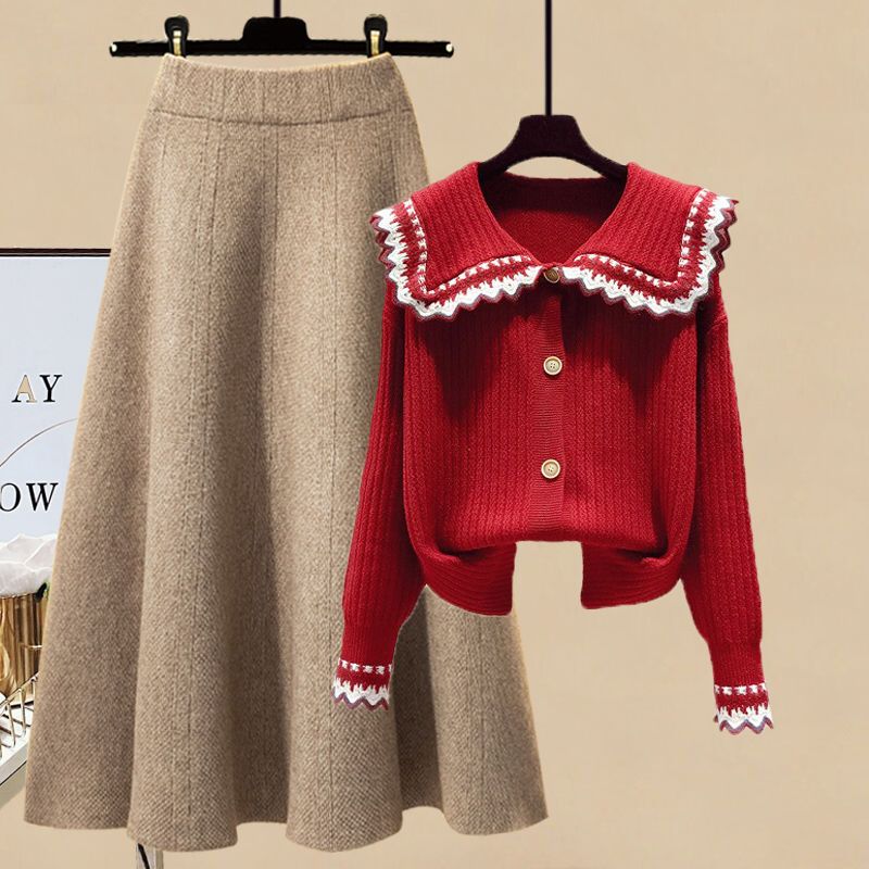 Conjunto de suéter extragrande e meia saia feminino, solto, idade para reduzir, cintura alta, fino, outono, novo, moda, conjunto de 2 peças, 2023