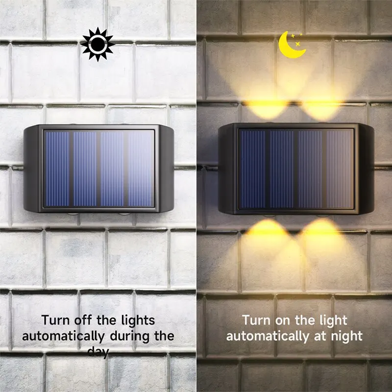 Lámpara Solar de pared para exteriores, 4/10/16LED, luz cálida, impermeable, iluminación luminosa arriba y abajo, luces decorativas para balcón, patio y jardín