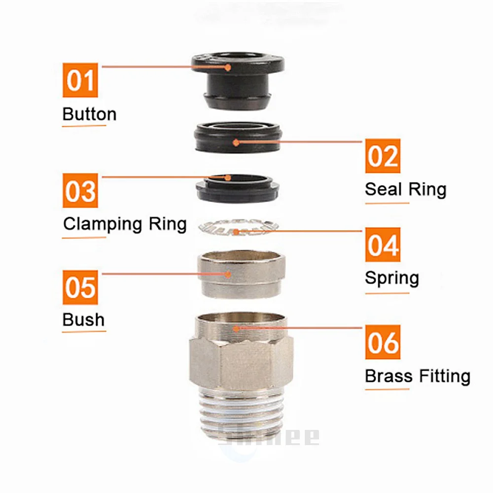 Chất Lượng Cao Màu Đen Bằng Khí Nén Lắp Đầu Nối Ống Ống Không Nhanh Phụ Kiện 3/4/6/8/10/12/14/16Mm PU PY PK PE PV SA HVFF PZA PM